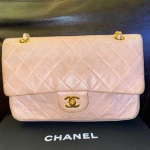 Chanel double flap bag in pink
